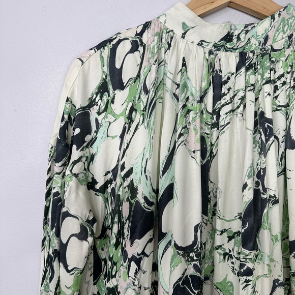 Asos Maxi Dress Size 10 Green Marble Print High Neck Tiered BNWT - Picture 4 of 13